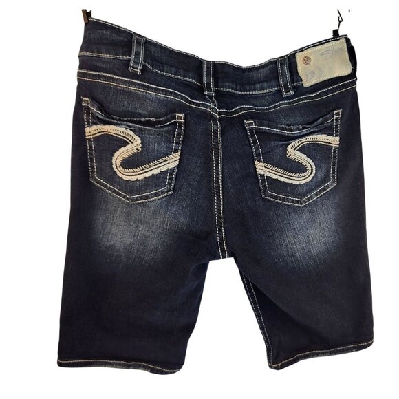 Silver Jeans Co Suki Bermuda Shorts W31/L11 Womens Dark Wash Stretch Distressed - Picture 2 of 16
